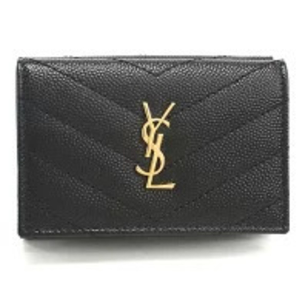 Saint Laurent Tri fold Wallet Compact Monogram Origami Black